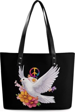Generic Peace Sign Dove White Pigeon Flowers Tote Bags for Women Cute Shoulder Purses Handbags