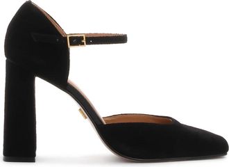Kazar Su&egrave;de halfopen pumps met open neus op een paal. Dit product valt groot uit. - Dames - Pumps - Zwart - 39 EU - Su&egrave;de - Schoenen