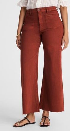 Madewell Garment Dye Patch Pocket Raw Hem Crop Flare Wide Leg Jeans in Henna at Nordstrom Rack, Size 26