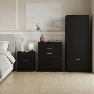 Home Discount Vida Designs Trega 3Pc Bedroom Set(2Dr Bedside, 5Dr Chest, Wardrobe) in Black
