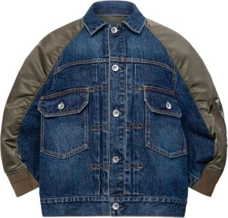 sacai Denim x Nylon Twill Jacket - Dames - Spijkerjassen - Blauw - L - Denim - Jassen