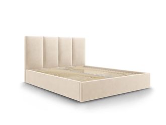 MICADONI Cama con cabecero y ba&uacute;l de terciopelo beige
