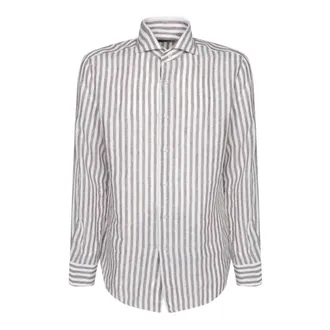 Dell'Oglio Casual Shirts, male, Brown, Size: XL Brown Linen Shirt Comfort Style