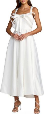 Mac Duggal Satin Sleeveless A Line Ankle Dress With Bow in Ivory at Nordstrom, Size 4