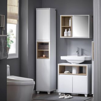 SoBuy Bathroom Tall Cabinet with Open Shelf & Dual Doors - H170cm in White