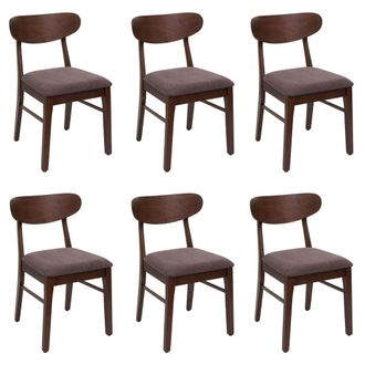 Hhg [nunca Usado] Lote De 6 Sillas De Comedor Hhg-698, Silla De Cocina Silla, Tela/textil Madera Maciza, Estructura Oscura, Topo