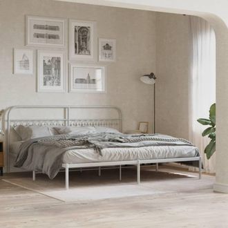 Berkfield Home Metal Bed Frame without Mattress with Headboard White 193x203cm | Size: 193x203 cm