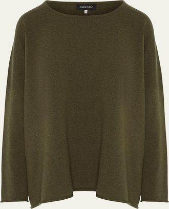 Eskandar Slim-Sleeve Raw-Edge Bateau-Neck Sweater (Mid Plus Length)