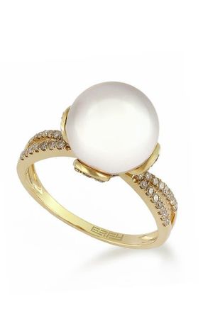 Effy 14K Yellow Gold Freshwater Pearl Diamond Solitaire Ring in 14K Gold at Nordstrom, Size 7