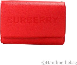 Burberry Burberry Hampshire Small Red Embossed Logo Smooth Leather Crossbody Womens Bag