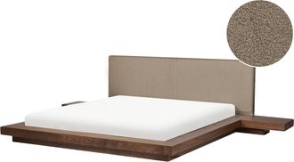 Beliani Cama De Agua Moderna 180 X 200 Cm Con Colch&oacute;n Mesitas De Noche Cabecero De Boucl&eacute; Madera De Fresno Marr&oacute;n Zen