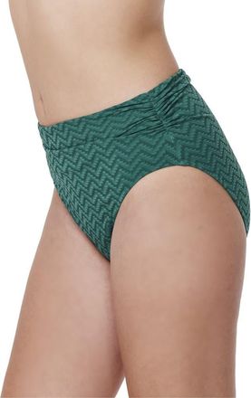 Gottex Medina Textured Shirred High Waist Swim Bottom in Bottle Green at Nordstrom, Size 10