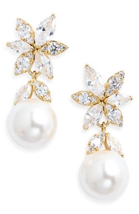 Nadri Under the Sea Cubic Zirconia & Faux Pearl Drop Earrings in Gold at Nordstrom