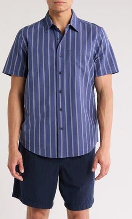 14th & Union Stripe Seersucker Short Sleeve Button-Up Shirt in Blue Indigo Dual Stripe at Nordstrom Rack, Size Xx-Large
