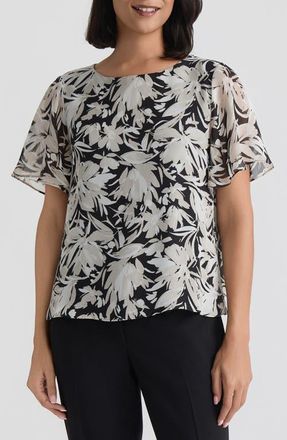 Kasper Floral Flutter Sleeve Top in Summer Straw Multi at Nordstrom, Size X-Small