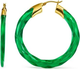 Gold & Honey Womens Swirl Twist Lucite Birthstone Hoop Earrings In May - Emerald