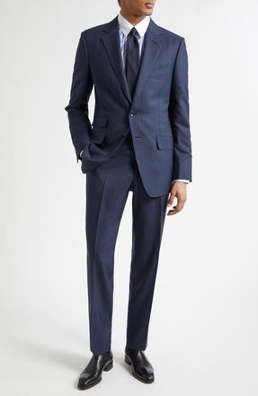 Tom Ford Wool Sharkskin Herringbone Suit in Navy at Nordstrom, Size 36 Us