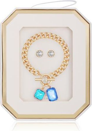 Guess Toggle Bracelet & Stud Earrings Set in Gold/blue at Nordstrom Rack