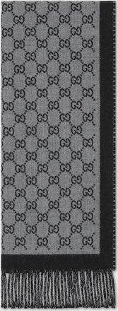 Gucci GG Wool Jacquard Scarf, Grey, Wool