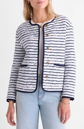 Vineyard Vines Stripe Quilted Jacket in Stripe Nautical Navy at Nordstrom, Size X-Large
