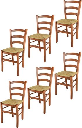 Tommychairs Tommychairs 6 Sillas Venice En Haya Color Cerezo Y Asiento En Paja