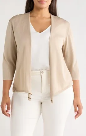 Kasper Open Front Cardigan in Summer Straw at Nordstrom, Size 2X