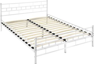 TecTake Cama con cabecero, somier, marco de acero, 200 x 140 cm, blanco