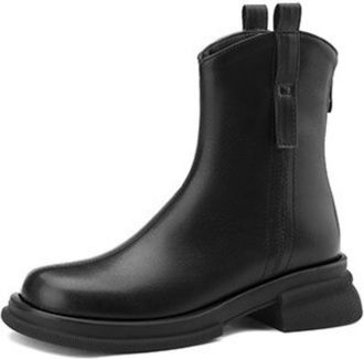 Generic Womens Retro Round-Toe Ankle Boots With Chunky Block Heels Back Zip Comfortable Slip-Resistant Durable For Casual Daily Streetwear Office Fall Winter,