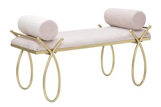 Mauro Ferretti Banco de metal dorado y asiento de terciopelo rosa cm 113x49x53