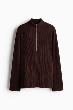 H&M Gerippter Pullover mit Kurzreissverschluss - Brown
