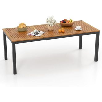 Costway Tavolo da Pranzo con 8 Posti, Tavolo da Giardino 200 cm in Legno con Foro per Ombrellone, Gambe in Metallo e Piedini Regolabili, per