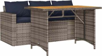 vidaXL Juego De Comedor Jard&iacute;n 2 Pzas Con Cojines Rat&aacute;n Sint&eacute;tico Gris Vidaxl