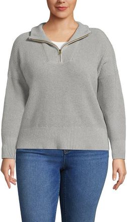 Lands End Plus Size Drifter Shaker Wedge Quarter Zip Sweater in Gray Heather at Nordstrom, Size 2X