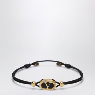 Valentino Garavani Black cord bracelet with enamelled gold V logo