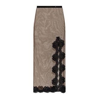 Valentino Garavani Rokken, Dames, Beige, M, Transparante Rok Met Kantafwerking
