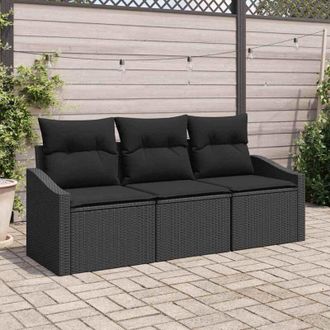 vidaXL Conjunto De Sof&aacute; De Jard&iacute;n 3 Pcs Negro Polirat&aacute;n Vidaxl