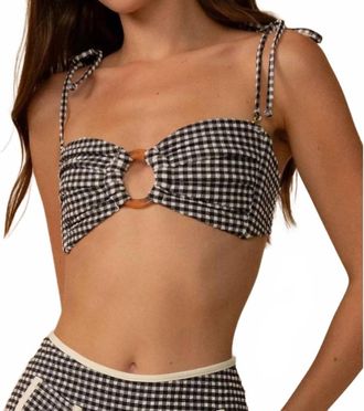 Montce Swim Gingham Tori Ties Bandeau Bikini Top In Black & White