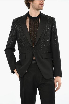 Dsquared2 Giacca LOS ANGELES In Misto Lana Vergine con Strass All-Over taglia 52