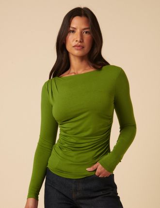 Nobody's Child Green Ruched Long Sleeve Jersey Top