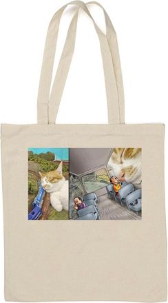 Generic Cat train perspective meme funny Natural Cotton Tote Bag White