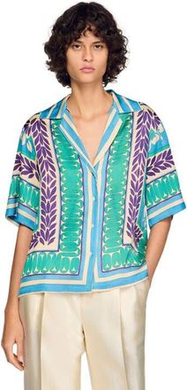 Sandro Flower print shirt in Green /Purple at Nordstrom, Size X-Large