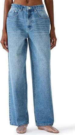 Steve Madden Sydnee Embellished Wide Leg Carpenter Jeans in Aruba Blue at Nordstrom, Size 24