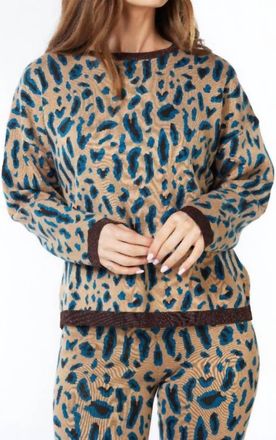 Esqualo Maribel Leopard Sweater In Camel/teal