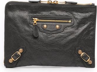 Balenciaga Pre-owned Balenciaga Lambskin Motocross Giant 12 Zip Around Flat Clutch Ladies 380909 1110 F 528147