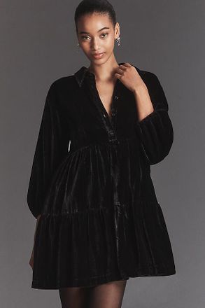 Maeve The Bettina Velvet Tiered Mini Shirt Dress by Maeve