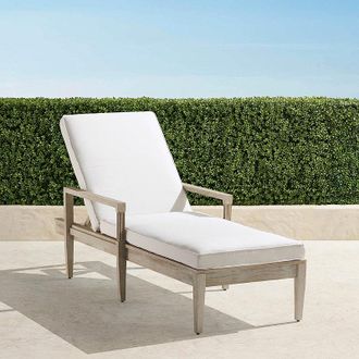 Frontgate Winhill Chaise Lounge with Cushions in Weathered Teak - Standard, Restored Chalk with Logic Bone Piping - Frontgate