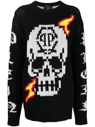 Philipp Plein Skull intarsia-knit jumper - women - Lambs Wool - S - Black