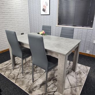 Kosy Koala Dining Table & 4 Chairs Set - Stone Grey Effect Table with 4 Grey Chairs Dining Set in Brown