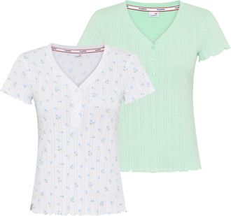 Kangaroos T-Shirt KANGAROOS, Damen, Gr. 32/34, wei&szlig; gebl&uuml;mt, hellgr&uuml;n, Jersey, Obermaterial: 100% Baumwolle, figurbetont h&uuml;ftlang, V-Ausschnitt, abgesteppte Kan