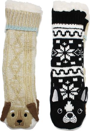 Jane & Bleecker Jane and Bleecker Jane & Bleecker Womens Plushfill Lined Knit Non Skid Slipper Socks Fluffy Cosy Thick with Gripper Size 2-8 UK 2 Pairs Blue